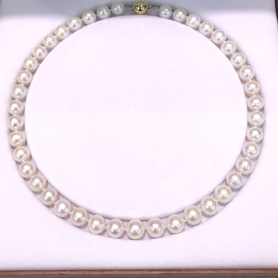 10-11mm AAAA Quality White Cultured Pearl Necklace with 14K Gold Clasp