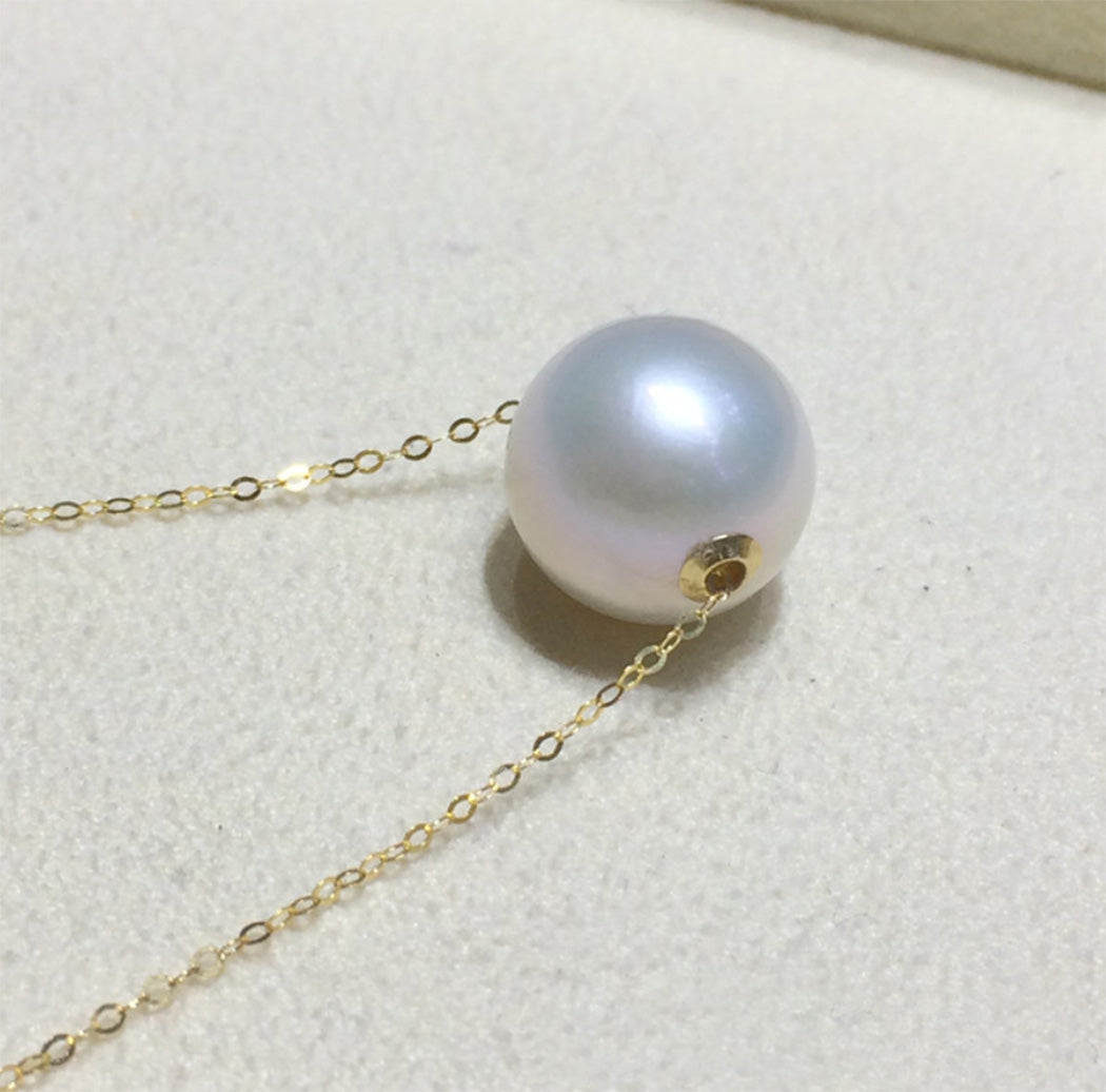 Luxury 14K Gold O Chain 9-13mm AAAA Quality Round White Cultured Pearl Necklace