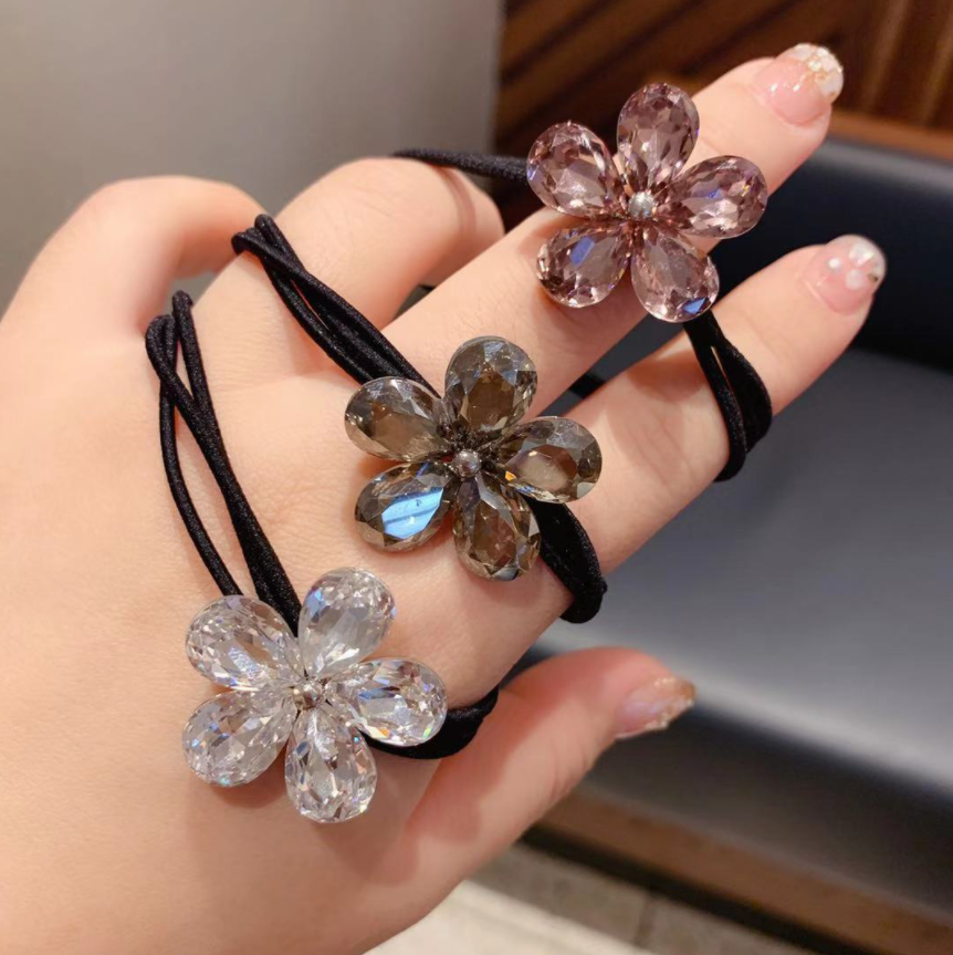 Crystal Flower Hair Ties - one piece