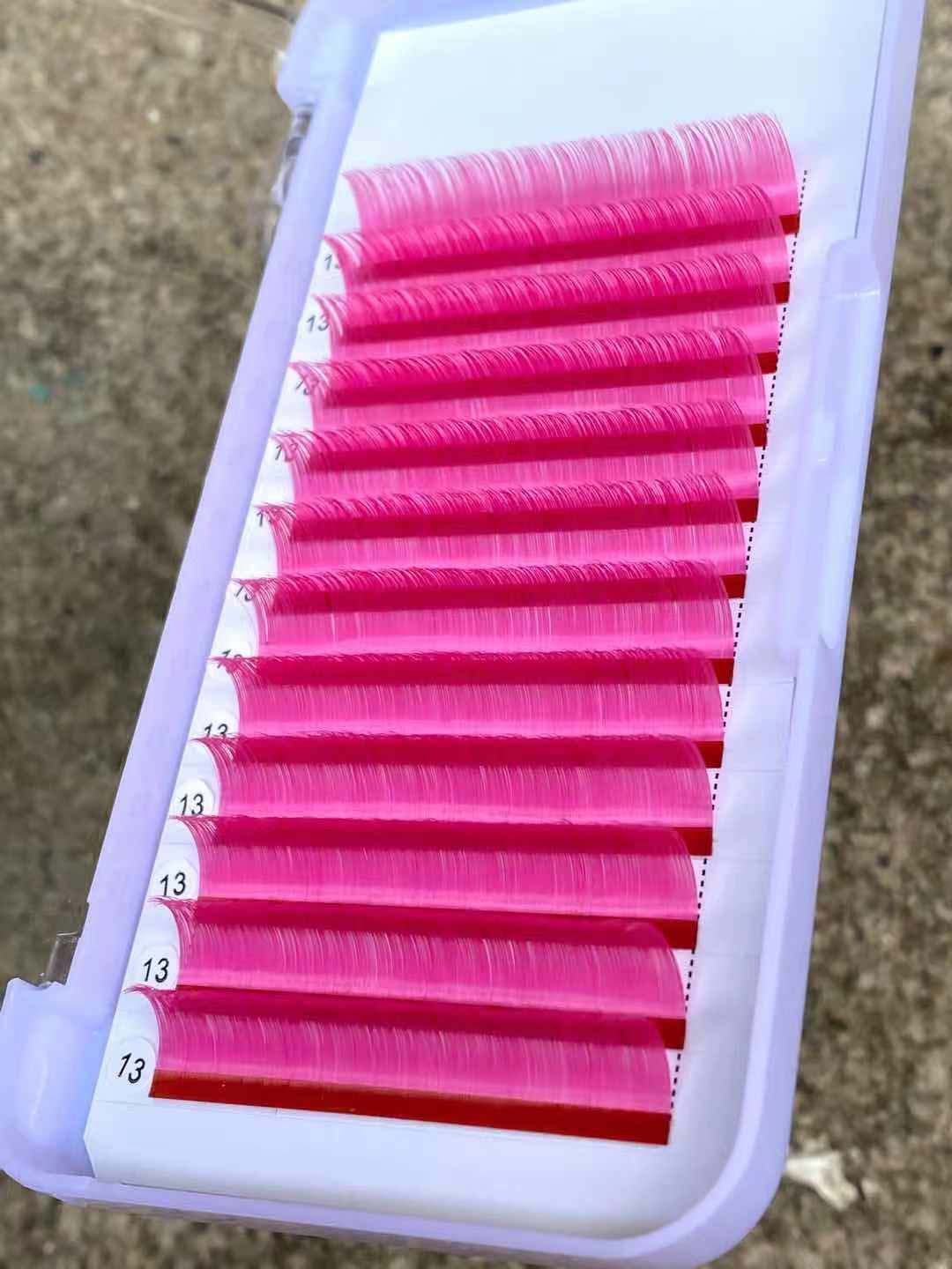 0.05mm Bright Pink Color Lashes 12-rows