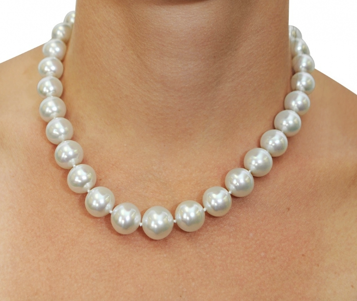 11-12mm AAAA Quality Round White Cultured Pearl Necklace with Luxury 14K Gold Clasp