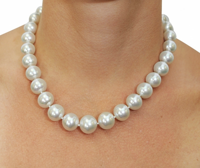 11-12mm AAAA Quality Round White Cultured Pearl Necklace with Luxury 14K Gold Clasp