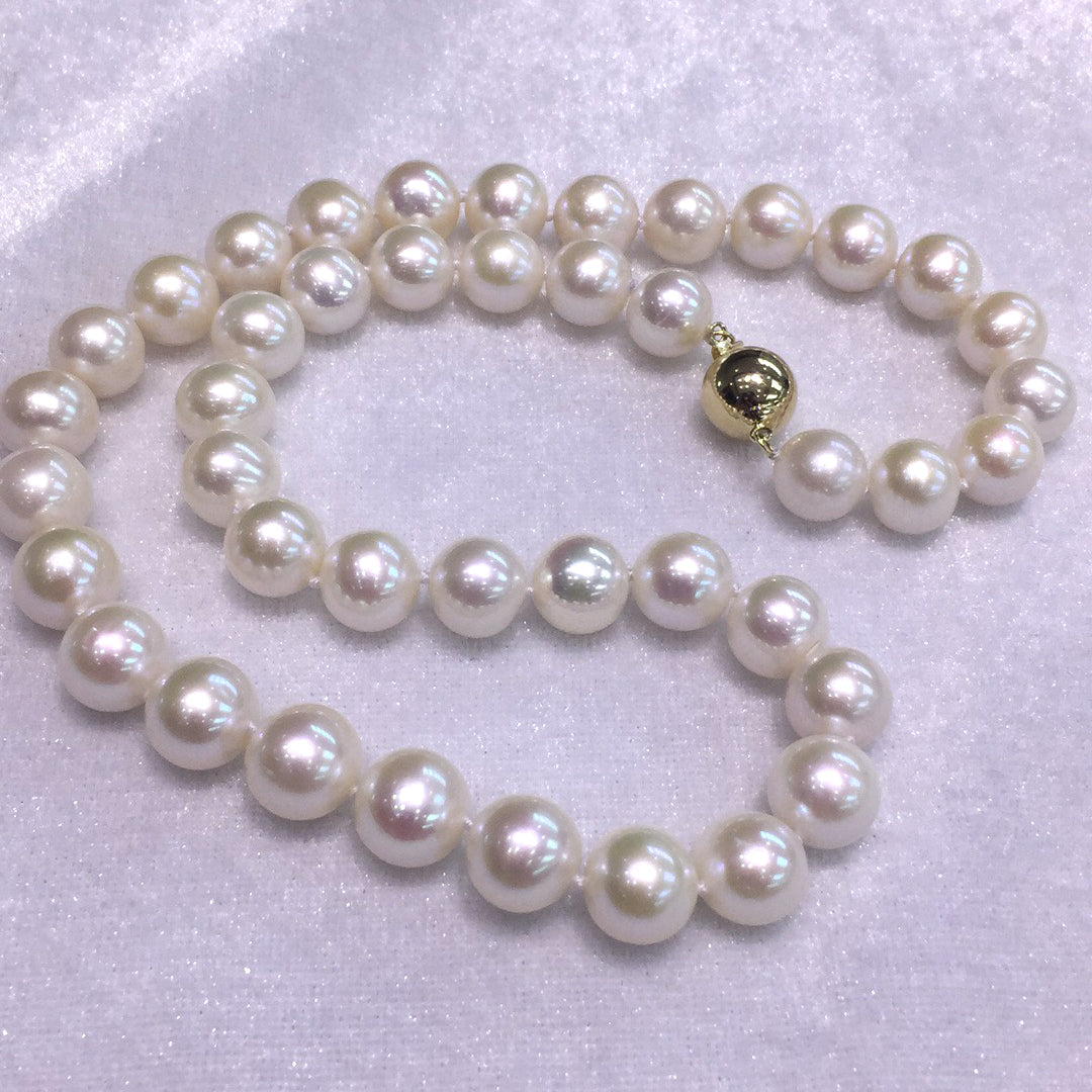 11-12mm AAAA Quality Round White Cultured Pearl Necklace with Luxury 14K Gold Clasp