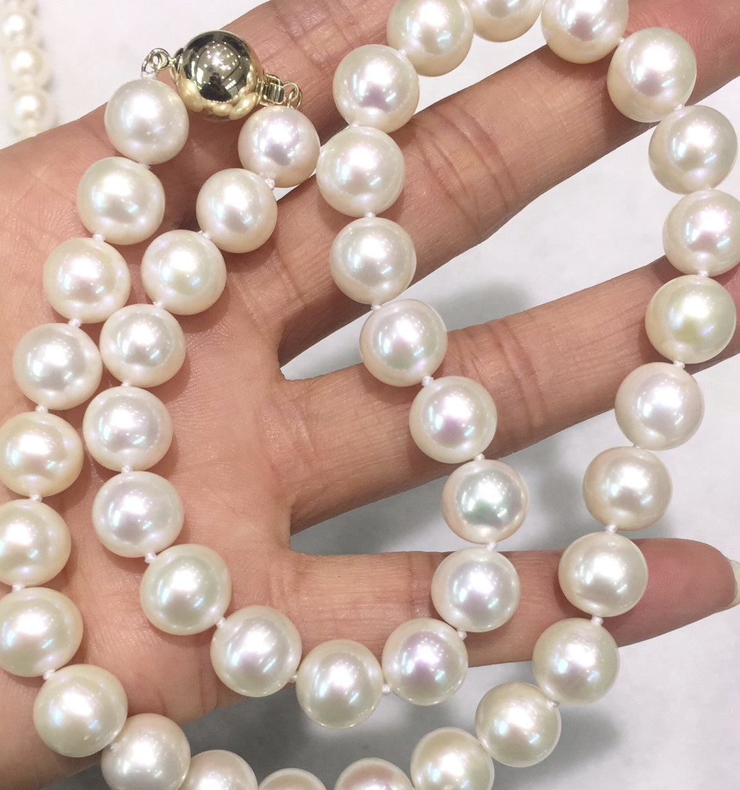 11-12mm AAAA Quality Round White Cultured Pearl Necklace with Luxury 14K Gold Clasp