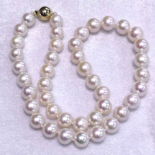 14K Gold Large 9-10mm AAA Quality Cultured Pearl Necklace 18 inches Princess Length