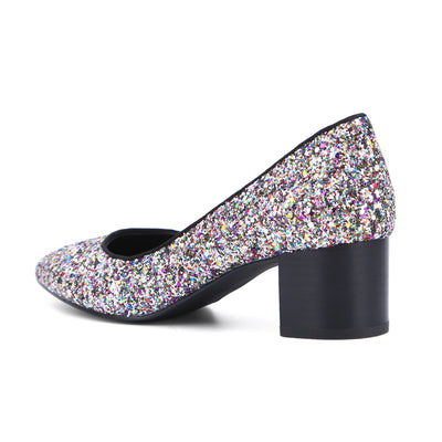 GLAMOROUS  Glitter Pointed Toe 5CM Chunk High Heels