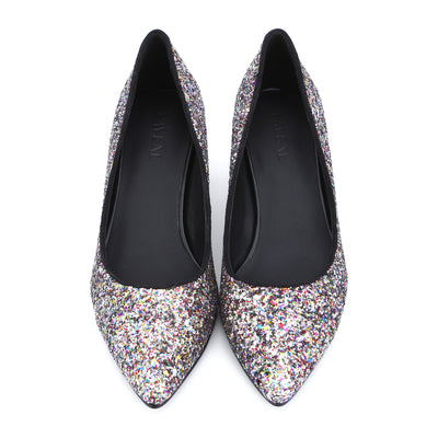 GLAMOROUS  Glitter Pointed Toe 5CM Chunk High Heels