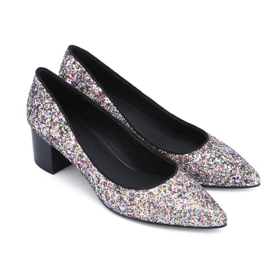 GLAMOROUS  Glitter Pointed Toe 5CM Chunk High Heels