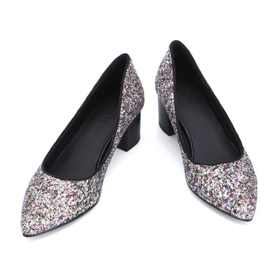 GLAMOROUS  Glitter Pointed Toe 5CM Chunk High Heels